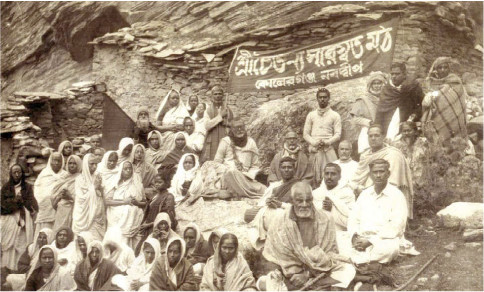 Srila Sridhar Maharaja at Vyasa's Cave with other devotees