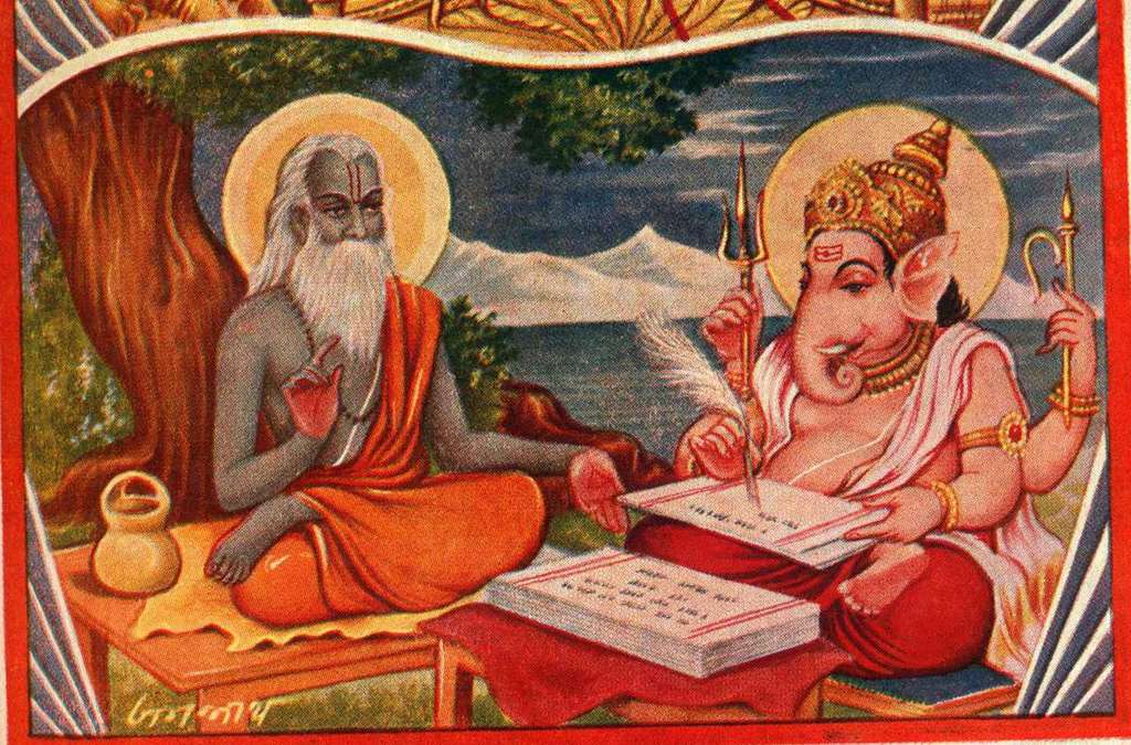Vyasa dictates Mahabharata to Ganesha