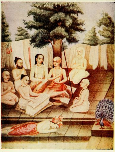 Chaitanya Mahaprabhu listening to the Bhagavata