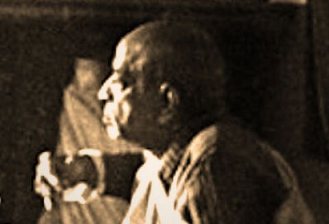 Prabhupada in his room at Radha Damodara Mandir