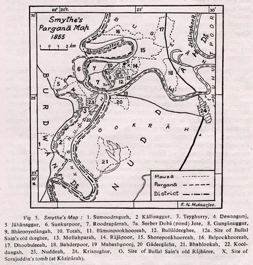 Nadia Bengal Map 1875 of Smythe