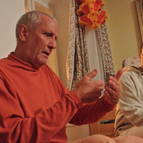 Guru Maharaja speaking to guests in Stramberk with Tattva-darsi translating.